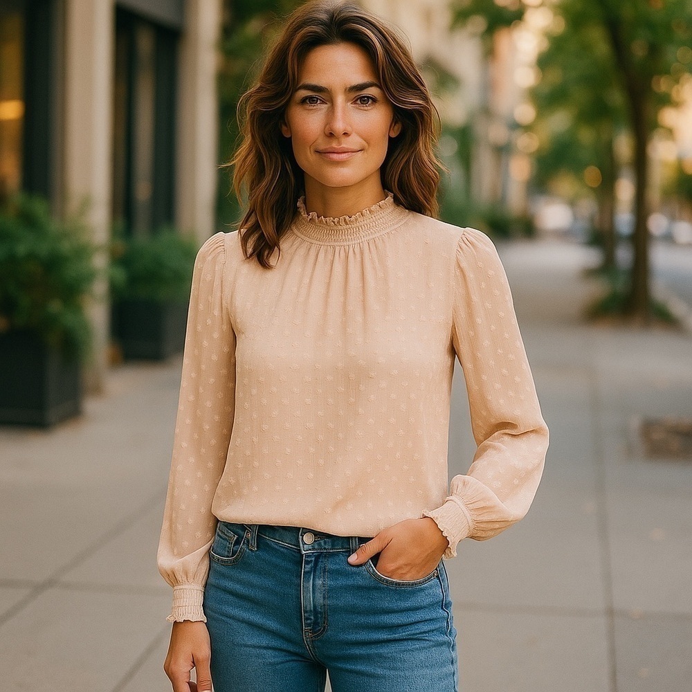 🛍️bundle sale🛍️Zara cream Sheer Fitted Blouse with Mandarin Collar